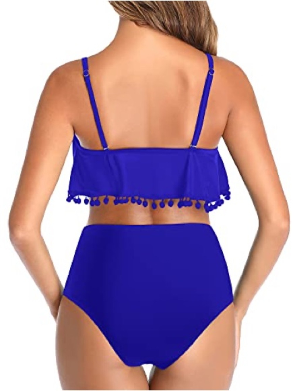 Tempt Me NWT High-Waist Pom Pom Flounce Bikini Set - Royal Blue size S - Picture 2 of 6